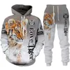 Tracksuits voor heren Cool Tiger 3D Animal Print Hoodie+Pants Set lange mouw Zipper Mens Sportswear paar Set Two Piece Jogging Setl2405