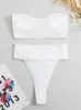 Luxe metalen ontwerper High Taille Bikini's Sets Women Solid White Black Bandeau Push Up Swimwear Bathing Suit Thong Swimsuit 240508