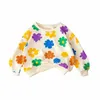 Conjuntos da primavera bebês e meninas de outono doce All Flower Sportswear School Childrens Roupas Tops com zíper para paraquedismo 1-12 anos Q240508