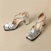 Sandalen Fedonas Gold Silber Frauen echtes Leder sexy Quadrat Zehen Party Hochzeitsschuhe Frau Knöchelriemen Prom Pumps