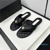 2024 ontwerpers sandalen vrouwen slippers metaalgesplantige strandschoenen echte lederen loafers mode klassieke bloemenbrocade glijbanen flats rubber warmte