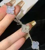 Bransoletka luksusowa 4 cztery liście Clover Charm Bracelets Bracelets Crystal Gem Jade Agat Shell Mother of Pearl Gold Srebrny Łańcuch Bransoletka dla kobiet biżuteria modowa