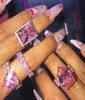 Nuovi anelli di pietra di accento di grande forma a pera rosa ss tagliare a fascia piena cz band impegnata anello mignolo rosa lacrima per donne 2021616960