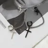 Dangle Kronleuchter Punk Cross Quasten Ohrringe Frauen integrierte Clip -Sten