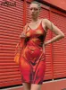 Robes décontractées Habbris Automne Sexy Red Graphic mini robe Night Club Club pour femme 2024 sans manches