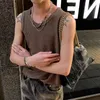 Vintage randig ribbad tank tops män streetwear mode fast färg o nack ärmlös väst för mens sommar casual smal kamisol 240508