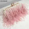 Luxury Autruche Feather Pink Party Evening Sac Pearl Pilel Femmes Bourses et sacs à main Sacs de chaîne d'épaule d'embrayage de créateur de mariage 292A