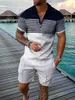 Herren Tracksuits Männer Reißverschluss Kragen+ Shorts 2pcs Hawaii Urlaubsstil 3D -Druck Hawaii Männer Polo -Hemden Set Reißverpackte Lappel Polo Sets Männer Kleidung T240507