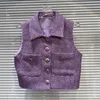 PREPOMP Spring Sequins Bright Silk Metal Buttons Tweed Vest Purple Shorts Two Piece Set Women Outfits GP383 240423