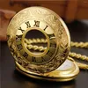 Pocket Watches Vintage Charme Luxus Gold Mode Römische Zahl Quarz Steampunk Uhr Women Mann Halskette Anhänger mit Kette Unisex Geschenke