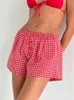 Shorts femminile femminile stampato a quadri elastico Pulsanti estivi casual sciolti pantaloni corti