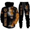 Herrspårsugnar Cool Tiger 3D Animal Print Hoodie+Pants Set Long Sleeve Zipper Mens Sportwear Par Set Two Piece Jogging Setl2405