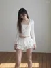 Юбки 2024 Лето винтажные корейские ретро -балетные оборки с низкой талией торт мини -юбка уличная одежда мода белая фалдас y2k