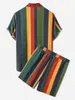 Men Outfit Set European American Style Herren Beach Hawaiian Color Striped Shorts Shorts Anzug zweiteiliger Anzug 240425