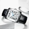 Miłośnicy mody Na rękę dla kobiet mężczyzn Square luksusowe zegarki damskie słynne zegarek słynna marka czarna skóra rzymska dial renogio Bracele 235e