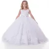 2021 Robes de fille de fleur blanche pour les filles de dentelle de mariage Pageant Gown Kids First Communion Princess Robes 3045