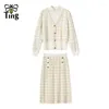 Werkjurken tingfly dames herfst winter gebreide kleding mode plaid trui trui pullovers rechte casual rokken dress set 2 stuks outfits