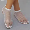 Casual Shoes Women Shiny Hollow Crystal Flats Sandals 2024 Summer Slip On Sexy Party Woman Breathable Low Tops Sock Plus Size 43