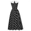 Casual Dresses Runway Vintage Doll Neck Sleeveless Slim Fluffy Large Hem Long Dress Elegant Polka Dot 2024 Spring/Summer Party Clothes