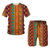Tracki męskie 3D Drukuj afrykańskie letnie damskie koszulki męskie koszulki Africa Dashiki Men Tracksuit Shorts Shorts