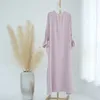 Etniska kläder Ramadan Eid Muslim Abaya Women Prayer Solid Casual Modest Flare Sleeve Front Zipper Dress Saudi Marockan Kaftan