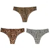 Women's Panties BZEL 3PCS/Set Fashion Leopard Bikini Sexy Thongs Seamless Underwear Silk Satin Lingerie Sports Fitness G-Strings