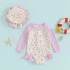One-Pieces Baby Girl 1-Piece Swimsuit Rash Guard Toddler Infant Zipper Long Sleeve Swimwear+Hat Bathing Suit Swimwear H240509