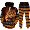 Tracksuits voor heren Cool Tiger 3D Animal Print Hoodie+Pants Set lange mouw Zipper Mens Sportswear paar Set Two Piece Jogging Setl2405