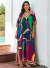 Robes de fête Lorylei 2024 Été Summer Bohemian Imprimé Kaftan Long Robe pour femmes Sexy V Neck Batwing Sleeve Robe Moo Q1594