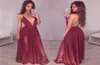 Sexy Dee V Neck Backless Bourgondy prom -jurken 2019 Spaghetti riemen Wine Red Split lange avondjurken goedkope speciale gelegenheid dres7888086