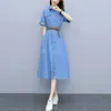 Robes de fête S-4xl Blue Denim Robe Femme Spring Summer Short Short Man Single Breasted Mid Longue French Office Ladies Shirt