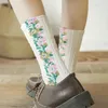 Donne calzini estivi Trend retrò femminile harajuku in stile etnico primaverili da ricamo a fiore di cotone puro