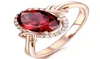 18K Розовое золото Красные кристаллические кольца для женщин Femme Ruby Gemstone Обручальный циркон алмаз модные ювелирные украшения рождественский подарок 4910511