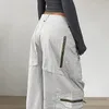 Streetwear Zipper Pockets Cargo Trousers Women Casual Straight Leg Denim Jeans Harajuku Low Rise Baggy Pants Outfits 240508