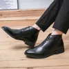 Men Perforated Detail Lace-up Front Boots Business Office Dress Shoes