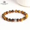 Strand JD Stone natural Tigre amarelo olho preto Pulseiras de aço inoxidável homens homens reiki cura esticada pulseiras de ioga presentes de mão