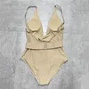 Designer -Abzeichen Badeanzug Frauen Bikini mit Gürtel Schulter Schubpushen ein Stück Badebekleidung Urlaub Strand Schwimmanzug