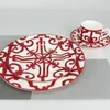 Bone China Dinner Plate Spanish Red Grid Dish Art Design Plate Dinnerware Sets 201217 268P
