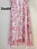 Partykleider 4.17 Klasonbell Ankunft elegant rosa Blumendruckkleid für Frauen Cloak Design O-Neck Kurzarm A-Line Maxi