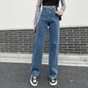 Jeans femininos jeans fêmeas linhas de perna larga de perna larga de alta qualidade Mom sexy mamãe ladra calça as calças