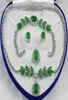 Fashion Silver Green Jade Necklace Armband Earring Ring Sets Gemstone Jewelry Sets3494251