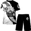 Herrspårar Summer Men Vintage Two-Piece Set 3D Män överdimensionerade tshirt 2-stycken Set Sweatshirt O-Neck Tshirt Beach Shorts Outfits Men Clothing T240507