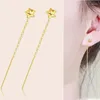 Dangle Ohrringe echte 18k Gold Stars Ohrarmes Linie für Frauen fein Schmuck Au750 Rose gelb Quasten Drop Geburtstag Geschenk