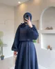 Ethnic Clothing Elegant Muslim Women 2 Pieces Sets Abaya Dubai Solid Color Tops A-Line Skirts Suits Eid Arab Islamic Fashion Outfits Middle