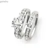 Parringar 925 Womens Silver Ring Set 1 Ct Round Molybden Diamond Wedding Ring Engagement Gift WX