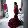 Artı Boyut Fulllace Aso Ebi Prom Special Ocns Denizkızı Kırmızı Sheer Boyun Sizli Dantel Sırtsız Resmi Elbise Afrikalı Siyah Kız Nl ES Es BC18788 0509