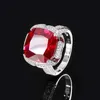 Bandringe S925 Silver Treasure Jade Red Treasure Luxus -Set geschlossen RMAIN STONE 14 * 14 Schmuck Ehering J240508