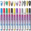 12Pcs Set Waterproof Nail Art Graffiti Pen Abstract Lines Flower Sketch Drawing Brushes Kits Painting DIY Tools 240430