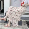 Röcke Chiffon Rock Frauen A-Line Long 2024 Sommerkoreanische Version mit gekräuselten Kanten und Blumenfee hohe Taille