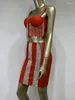 Sukienki robocze seksowne kobiety czerwone bandaż zestawy spódnicy spaghetti bez rękawów